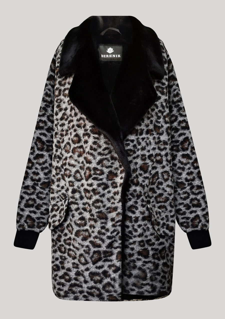 COAT FUR LINING - WOOL COATING animal print - BERENIK