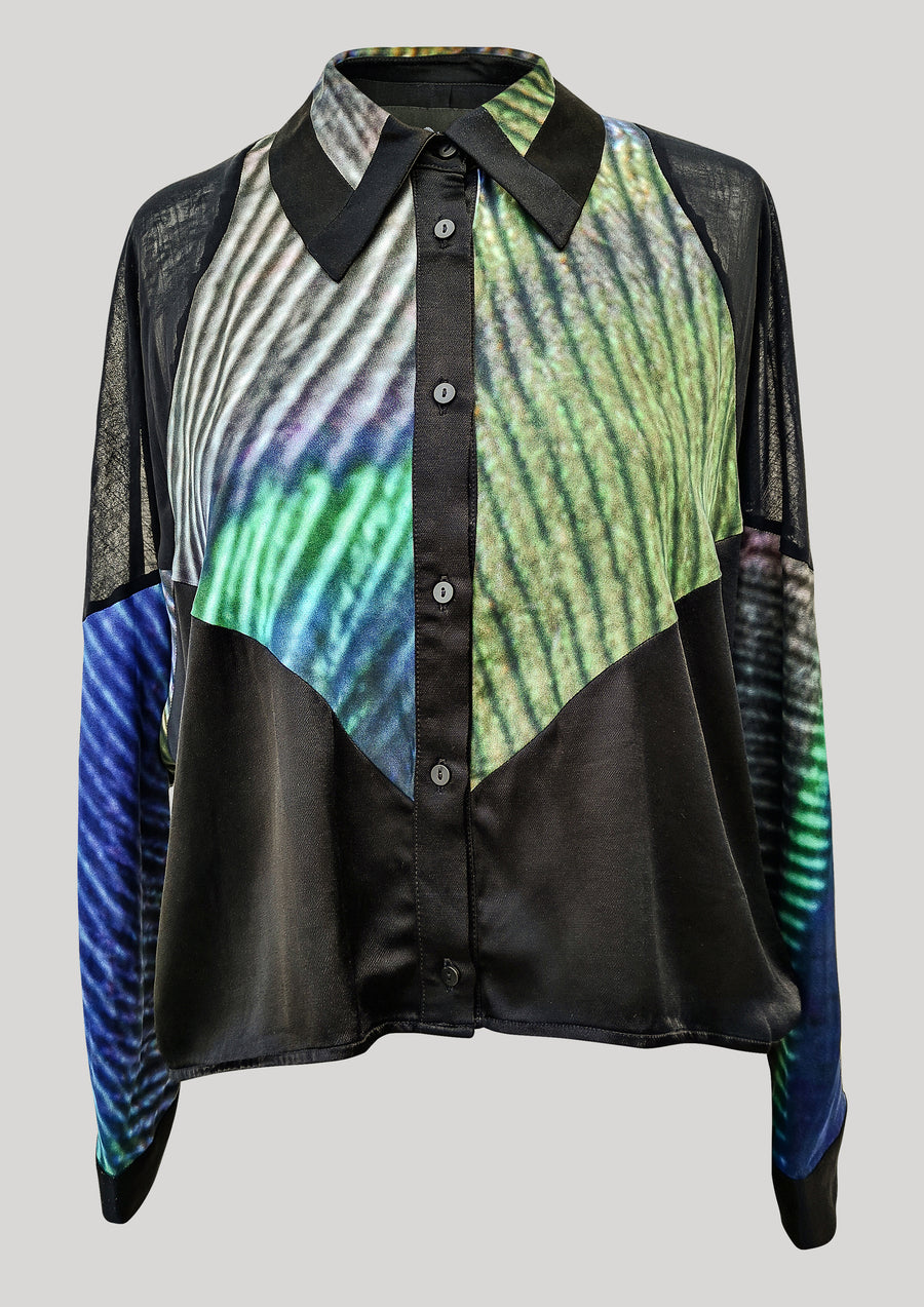 SHIRT PATCHWORK - print peacock/black - BERENIK