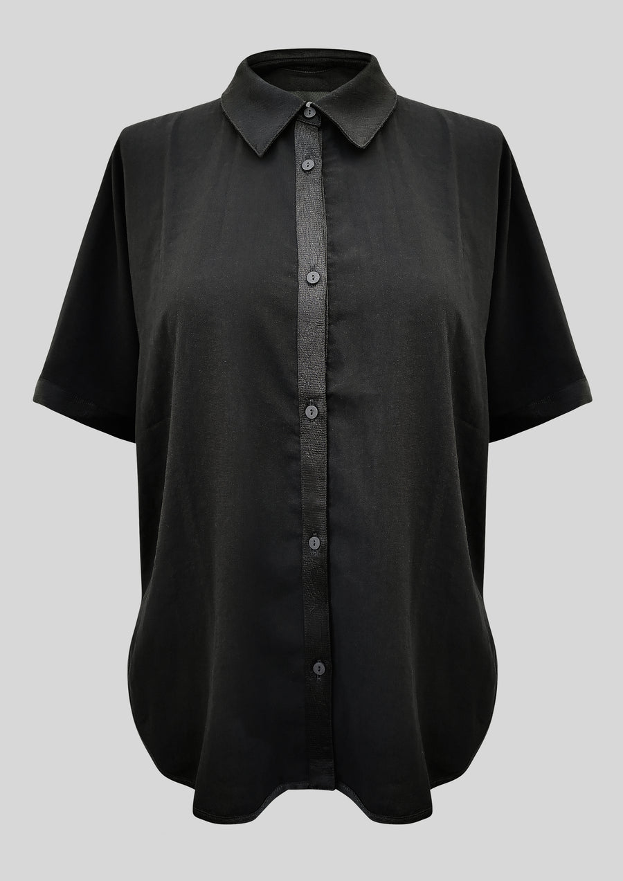 BLOUSE SHORT SLEEVES - THIN DRAPING black - BERENIK