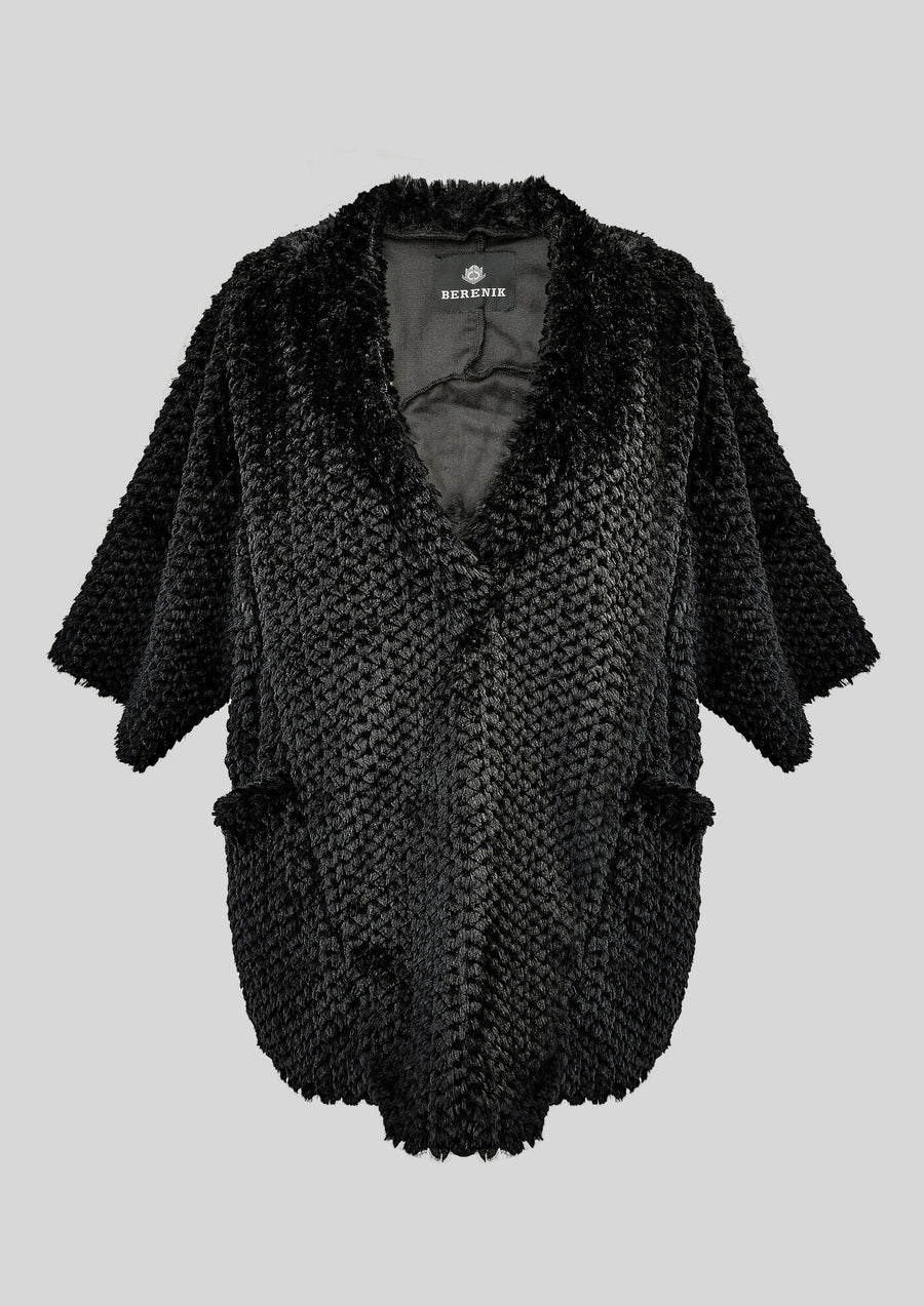 SHIRT V-COLLAR - SOFT FAUX RHOMB FUR black - BERENIK