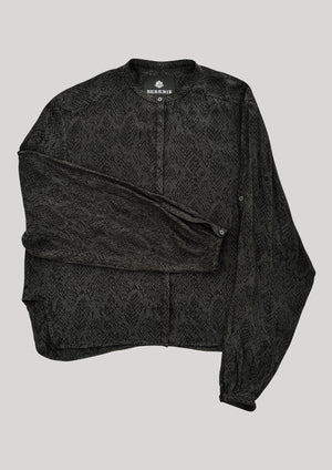 BLOUSE LONG SLEEVES - JACQUARD SATIN black snake - BERENIK