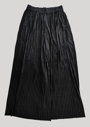 PANTS WIDE ELASTIC - black pleated - BERENIK