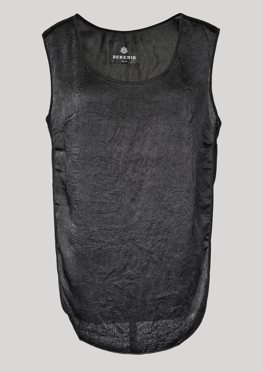 SHIRT SLEEVELESS BLACK SHINY/MESH - BERENIK