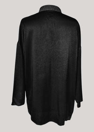 SHIRT COLLAR ZIP - SILKY RAYON SATIN black - BERENIK