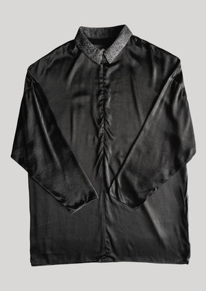 SHIRT COLLAR ZIP - SILKY RAYON SATIN black - BERENIK