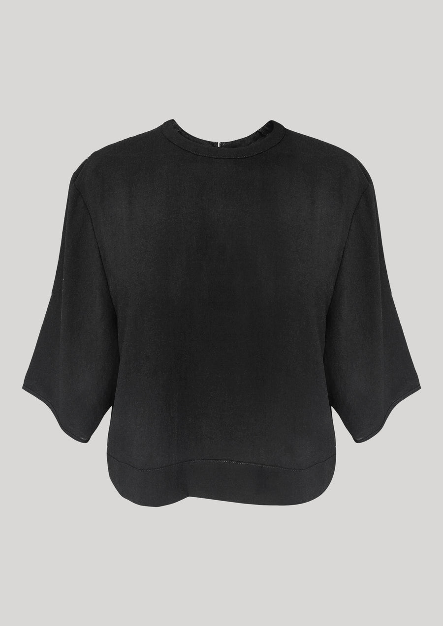 TOP SHORT - SLEEVES - black plain - BERENIK