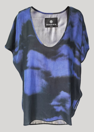 SHIRT SLEEVELESS-V-COLLAR PRINT (BLUE) - BERENIK