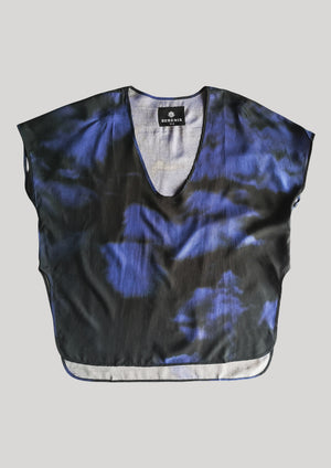 SHIRT SLEEVELESS-V-COLLAR PRINT (BLUE) - BERENIK