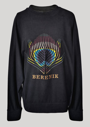 SWEATER OVERSIZED - black with logo embroidery - BERENIK
