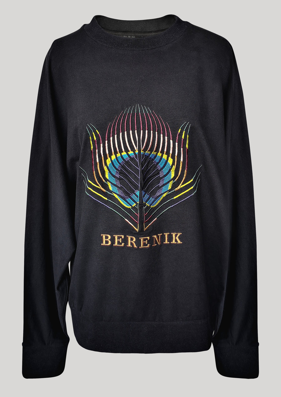 SWEATER OVERSIZED - black with logo embroidery - BERENIK