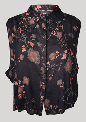 BLOUSE SHORT SLEEVELESS - RAYON print black/rust - BERENIK