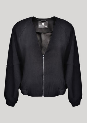 JACKET V-COLLAR - black plain - BERENIK