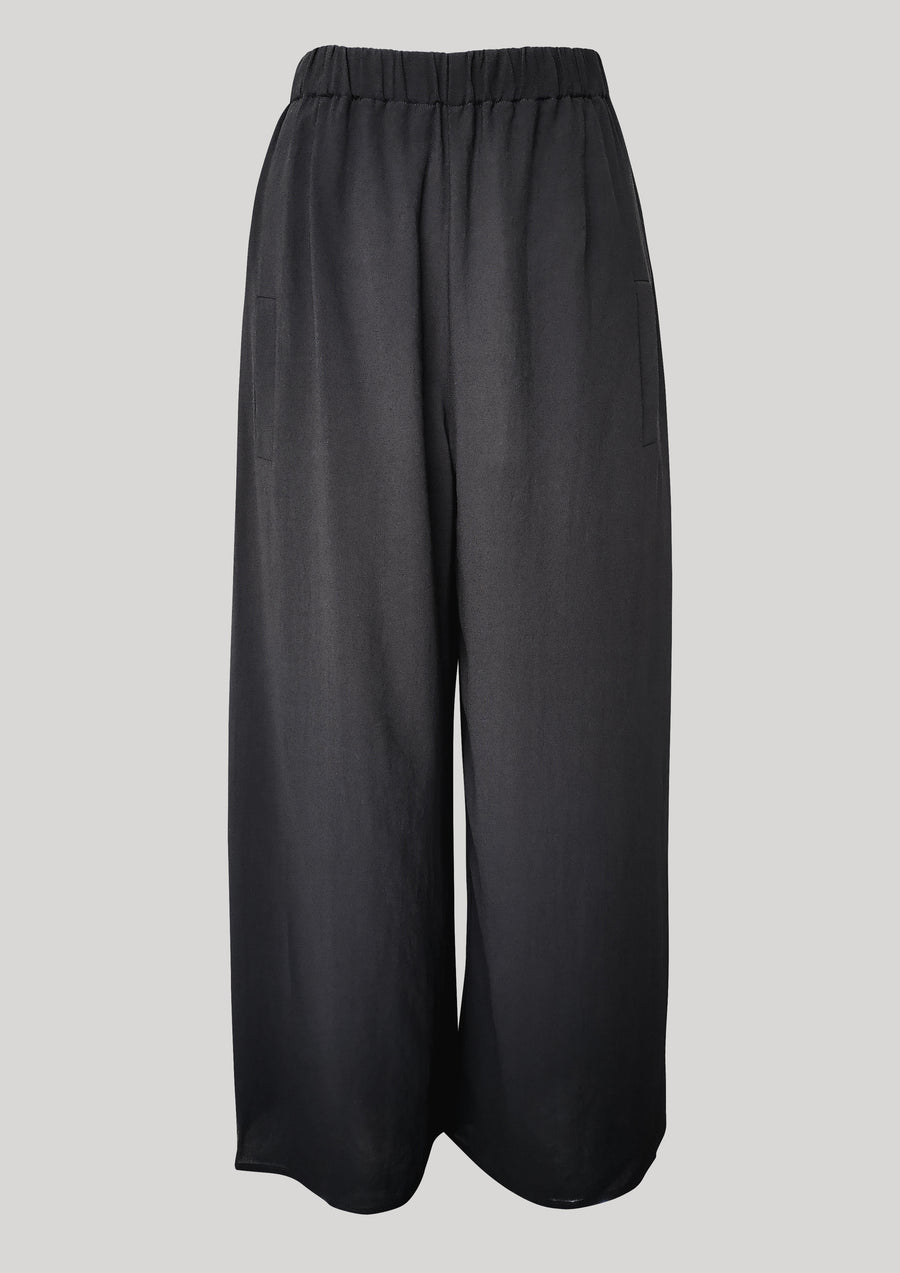 PANTS WIDE ELASTIC - black plain - BERENIK