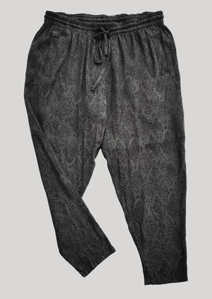 PANTS LOOSE ELASTIC- JACQUARD SATIN black snake - BERENIK