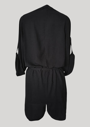JUMPSUIT SHORT-LOOSE/BELT - black plain - BERENIK