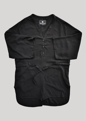 JUMPSUIT SHORT-LOOSE/BELT - black plain - BERENIK