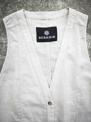 JUMPSUIT LONG SLEEVELESS SIDE SLOTS - NATURAL LINEN white - BERENIK