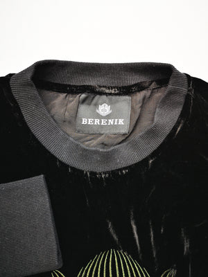 OVERSIZED SWEATER - SILK VELVET black with golden BERENIK embroidery - BERENIK