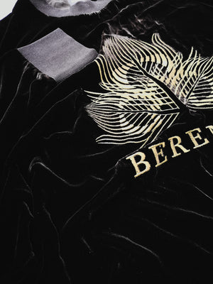 OVERSIZED SWEATER - SILK VELVET black with golden BERENIK embroidery - BERENIK
