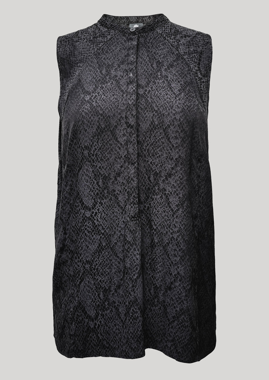BLOUSE SLEEVELESS - JACQUARD SATIN black snake - BERENIK
