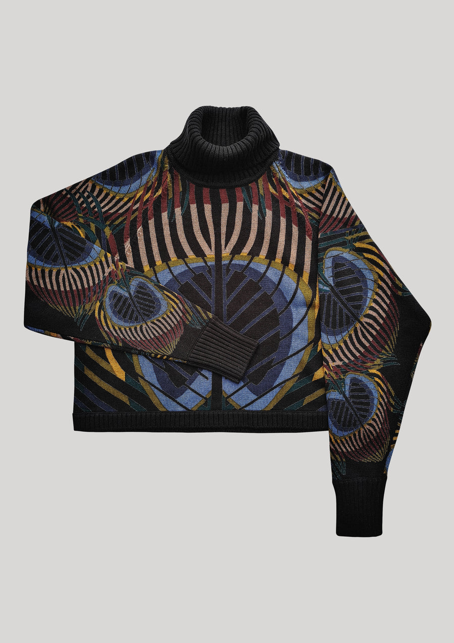 SWEATER TURTLENECK - KNIT printed peacock - BERENIK