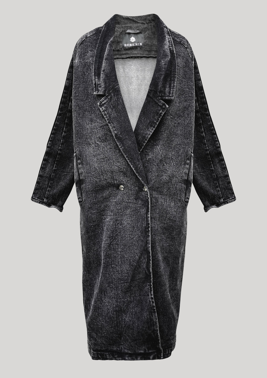 COAT LONG REVERS - DENIM washed black - BERENIK