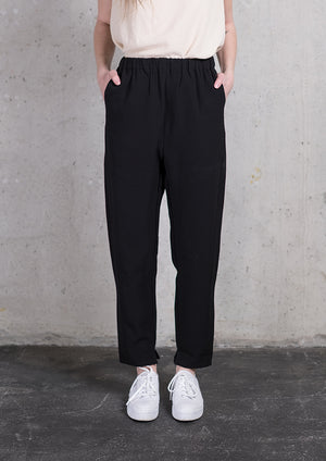 PANTS STRETCH HIGH WAIST - black plain - BERENIK