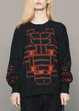 SWEATER OVERSIZED - COTTON JERSEY with mask embroidery red on black - BERENIK
