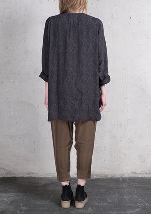 SHIRT ZIP OVERSIZED JACQUARD SATIN SNAKE BLACK - BERENIK