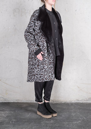 COAT FUR LINING - WOOL COATING animal print - BERENIK