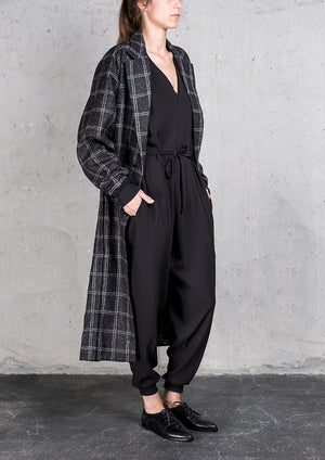 COAT LONG - TWEED black/white - BERENIK