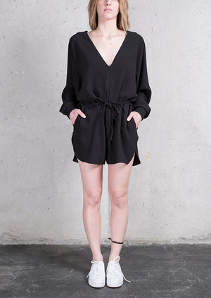 JUMPSUIT SHORT OVERSIZED -  HEAVY DRAPING black - BERENIK