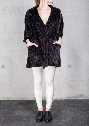 SHIRT V-COLLAR - SOFT FAUX RHOMB FUR black - BERENIK