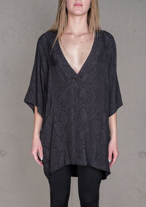 SHIRT V-COLLAR - JACQUARD SATIN black snake - BERENIK