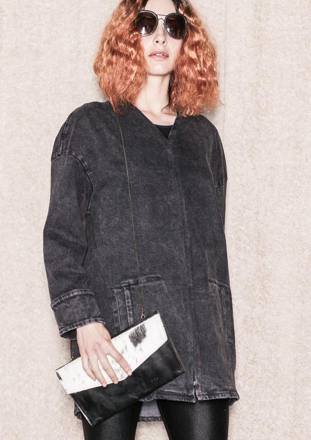 SUMMER DRESS/JACKET V-NECK ZIP - DENIM washed black - BERENIK