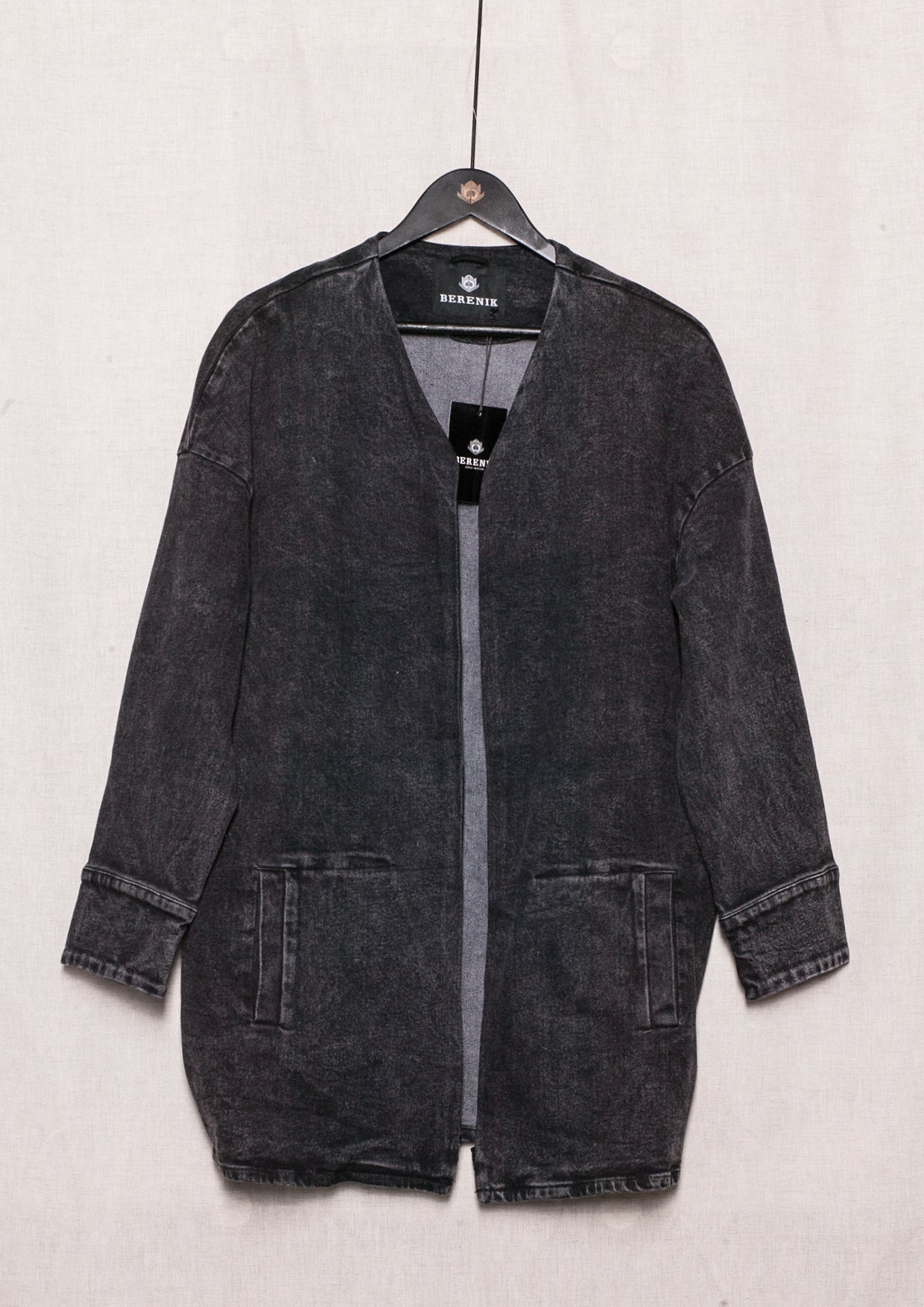 SUMMER DRESS/JACKET V-NECK ZIP - DENIM washed black - BERENIK