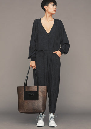JUMPSUIT LONG OVERSIZED - JACQUARD SATIN black snake - BERENIK