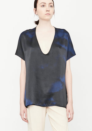 SHIRT SLEEVELESS-V-COLLAR PRINT (BLUE) - BERENIK