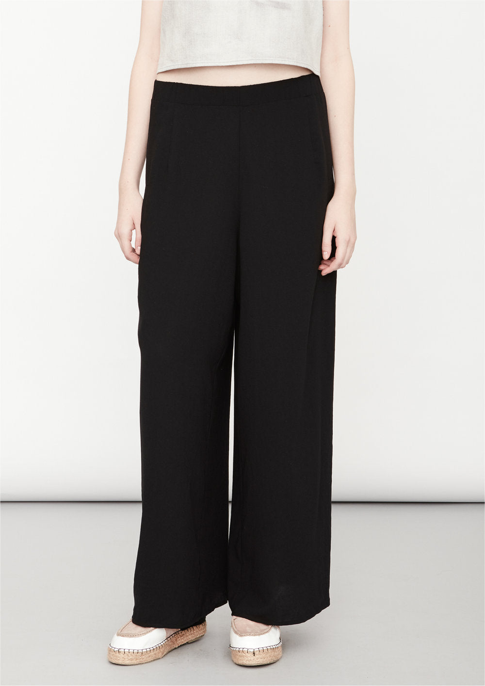 PANTS WIDE ELASTIC - black plain - BERENIK