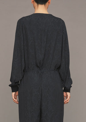 JUMPSUIT LONG OVERSIZED - JACQUARD SATIN black snake - BERENIK