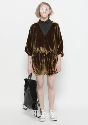 JUMPSUIT SHORT OVERSIZED - SILK VELVET gold - BERENIK