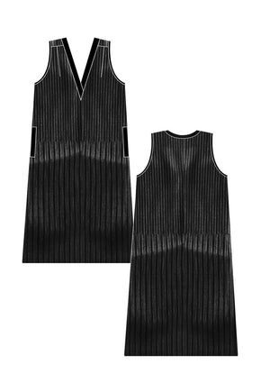 DRESS V-COLLAR SLEEVELESS - black pleated - BERENIK