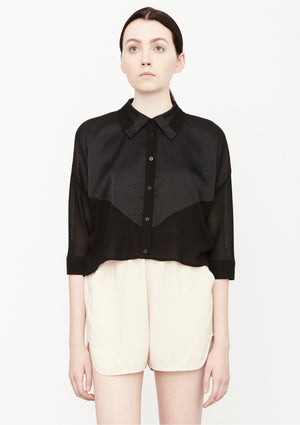 BLOUSE SHORT SLEEVES - SHINY/MESH black - BERENIK