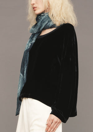 SCARF - SILK MOUSSELINE printed feather black/white - BERENIK