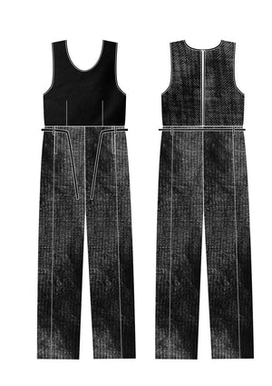 JUMPSUIT WIDE - black shiny/matt/mesh - BERENIK