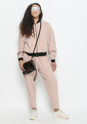 PANTS LOOSE ELASTIC- TWILL BIAS nude - BERENIK